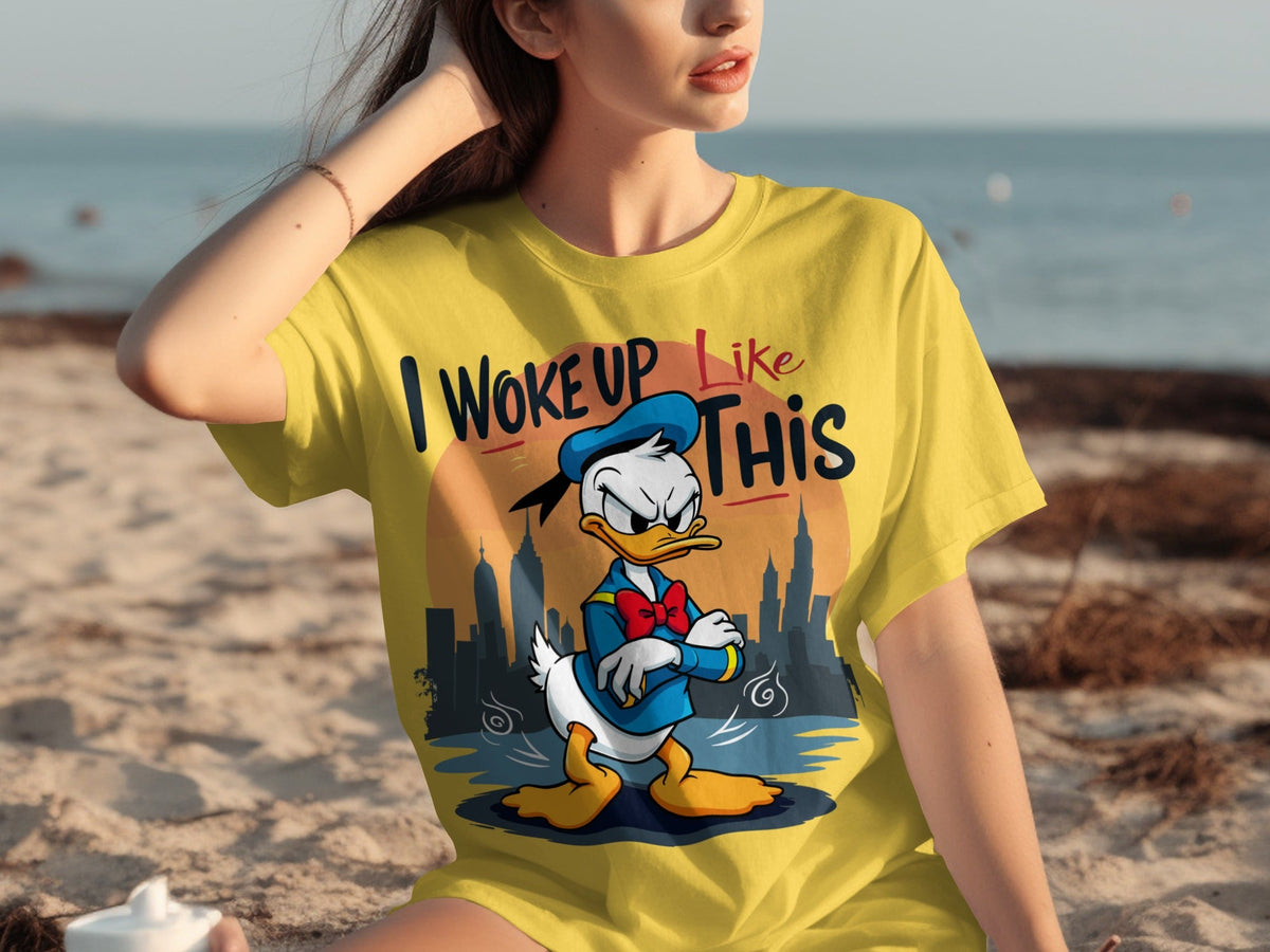 Donald Duck I Woke Up Like This On Cityscape Backdrop T-Shirts
