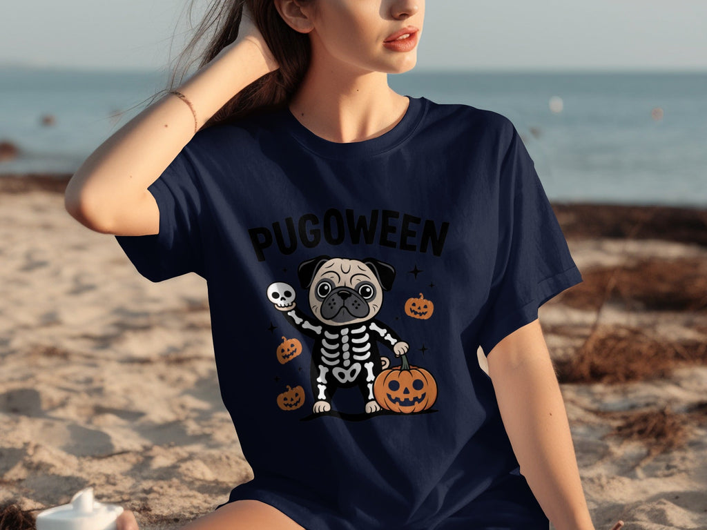 Pugoween Halloween Pug Dog Skeleton Costume T-Shirts