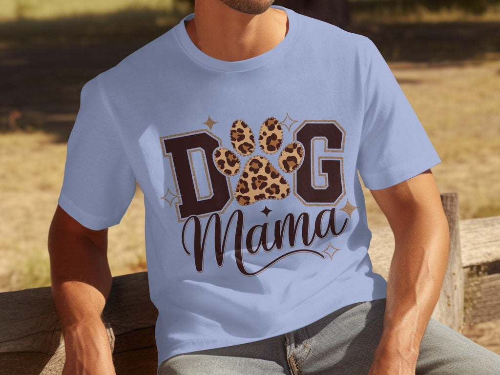 Dog Mama Lettering Design Leopard Paw Print Graphic T-Shirts