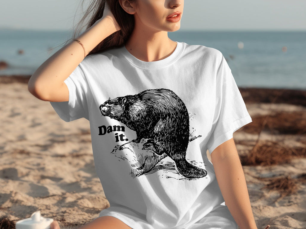 Beaver with Dam it Text Funny Graphic Print T-Shirts product image 29