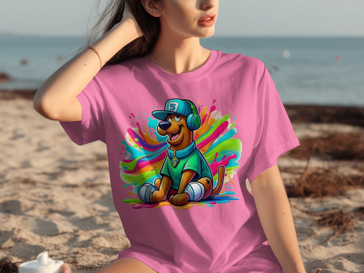 Scooby Doo with Headphones and Cap Colorful Art T-Shirts