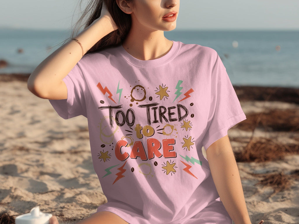 Too Tired to Care With Coffee Elements Design T-Shirts product image 11
