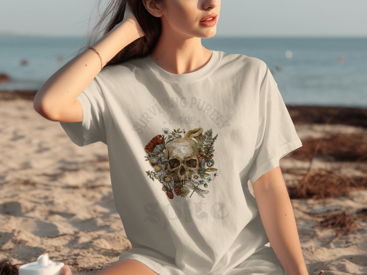 Surviving Purely Out of Spite Floral Skull T-Shirts product image 17