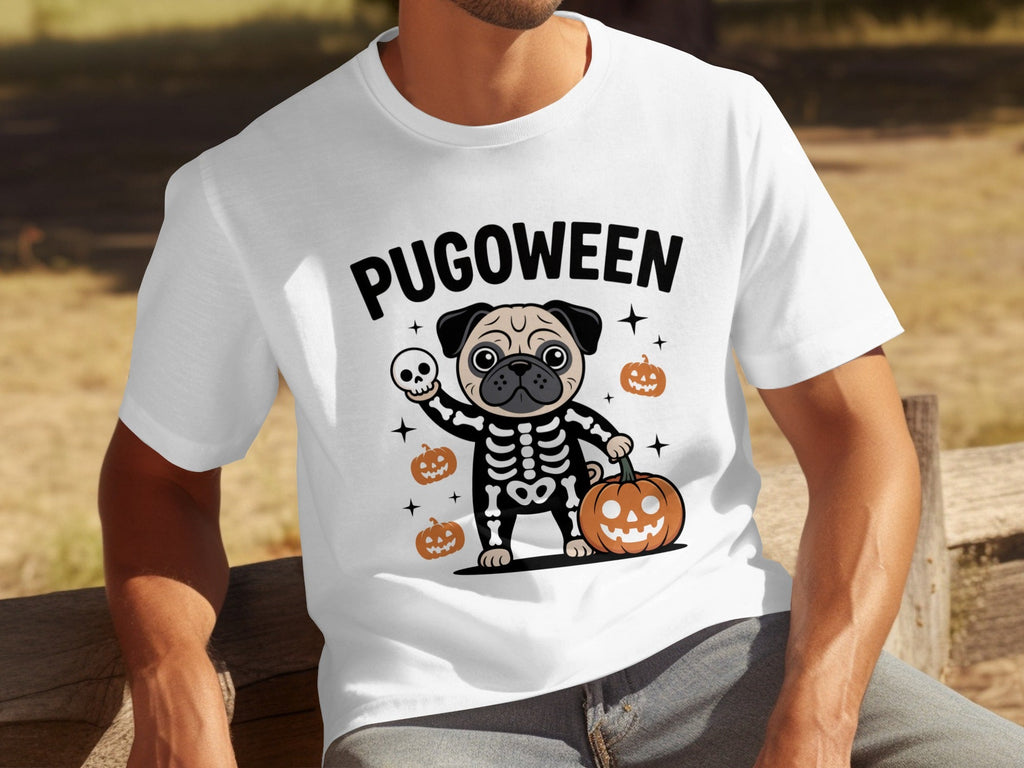 Pugoween Halloween Pug Dog Skeleton Costume T-Shirts