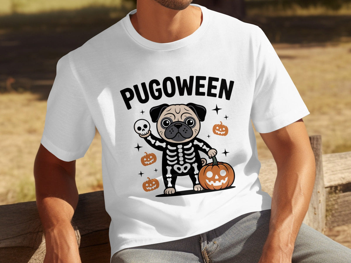 Pugoween Halloween Pug Dog Skeleton Costume T-Shirts