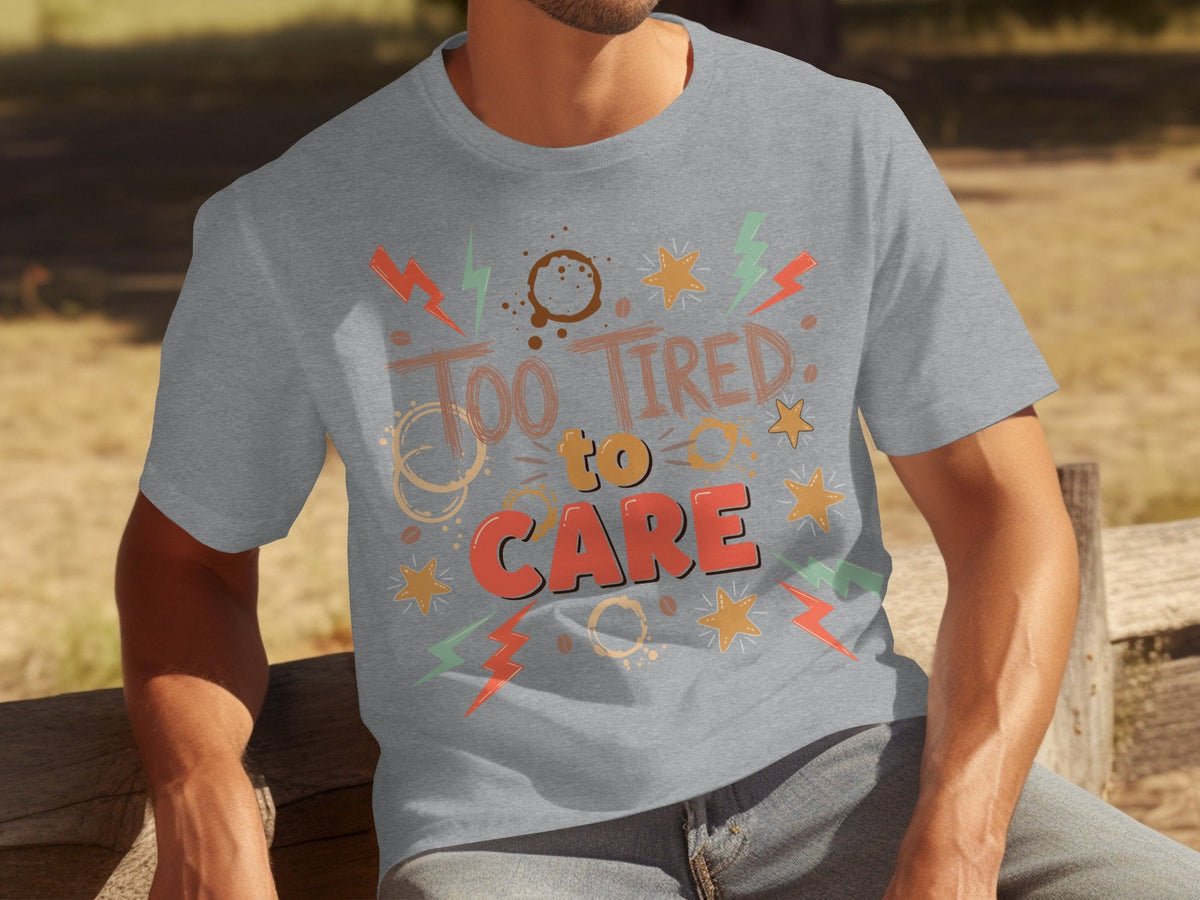 Too Tired to Care Coffee Spills and Stars Design T-Shirts product image 29