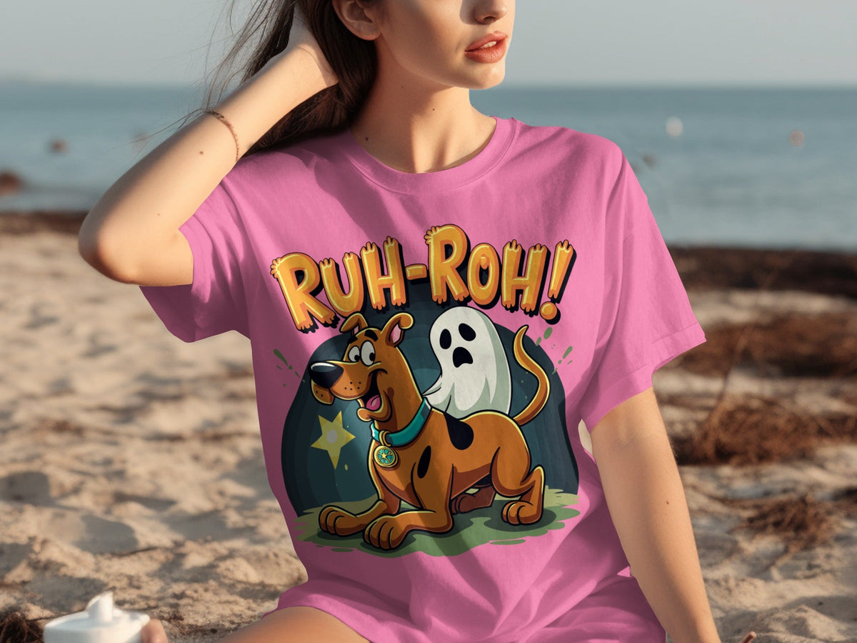 Ruh Roh Scooby Doo With Ghost Cartoon Style Design T-Shirts