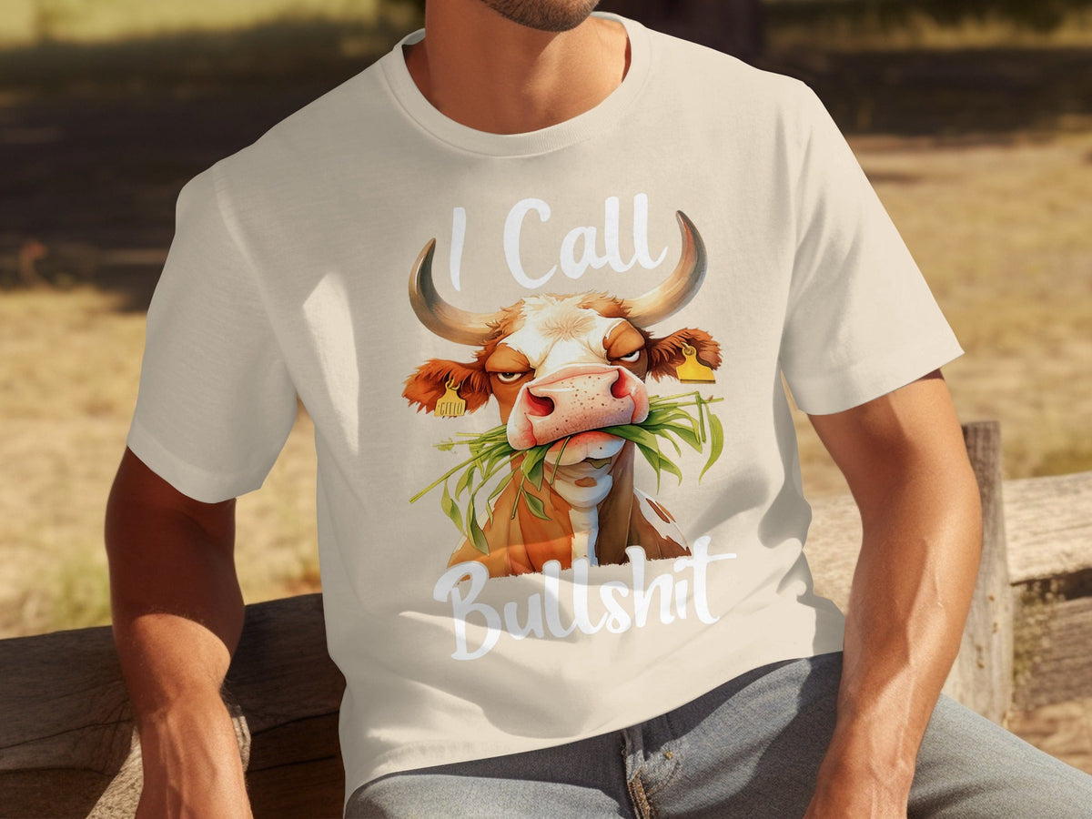 I Call Bullshit Cow with Grass Mouth Funny Farm T-Shirts