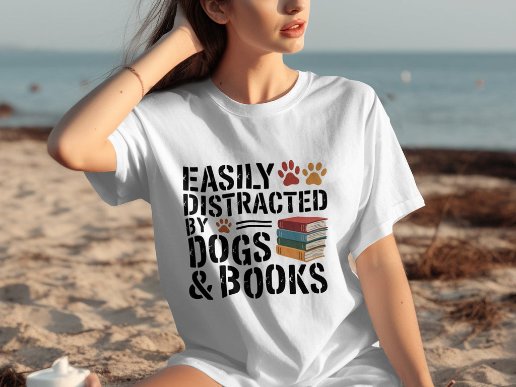 Easily Distracted by Dogs & Books Design Cool T-Shirts product image 14