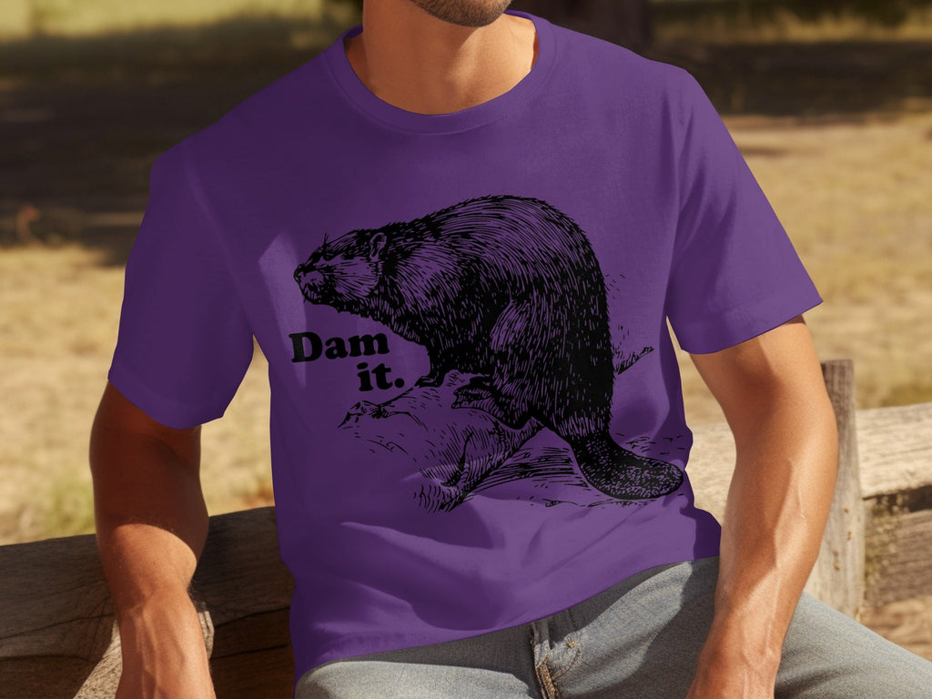 Beaver with Dam it Text Funny Graphic Print T-Shirts product image 10