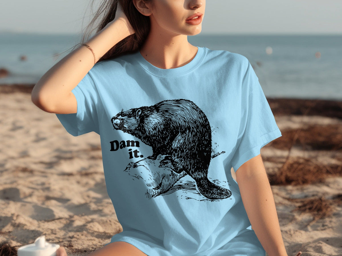 Beaver with Dam it Text Funny Graphic Print T-Shirts product image 23