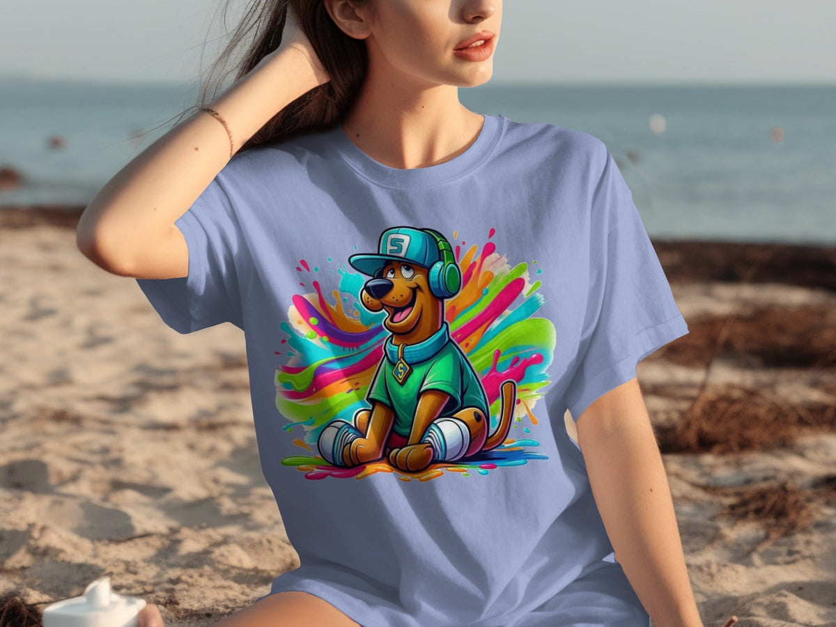 Scooby Doo with Headphones and Cap Colorful Art T-Shirts