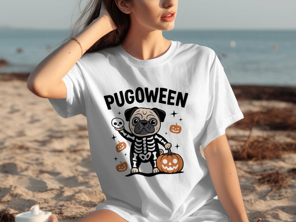 Pugoween Halloween Pug Dog Skeleton Costume T-Shirts