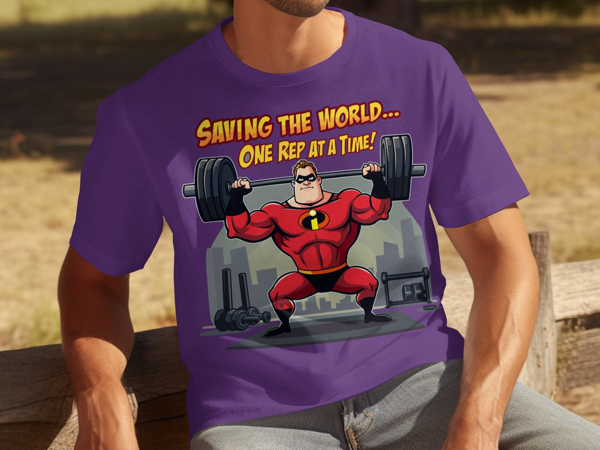 Saving the World One Rep at a Time Heroic Gym T-Shirts