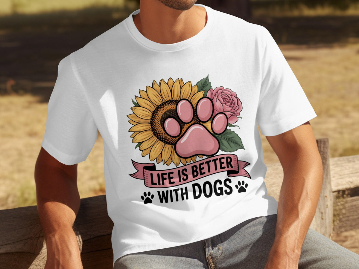 Life Is Better With Dogs Flowers and Paws T-Shirts