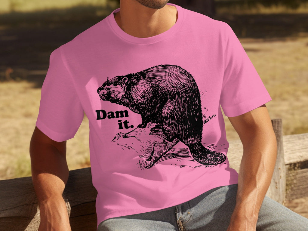 Beaver with Dam it Text Funny Graphic Print T-Shirts product image 1