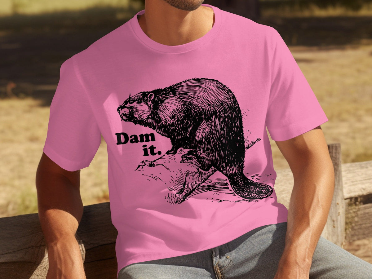 Beaver with Dam it Text Funny Graphic Print T-Shirts product image 1