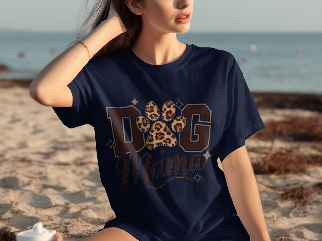 Dog Mama Lettering Design Leopard Paw Print Graphic T-Shirts