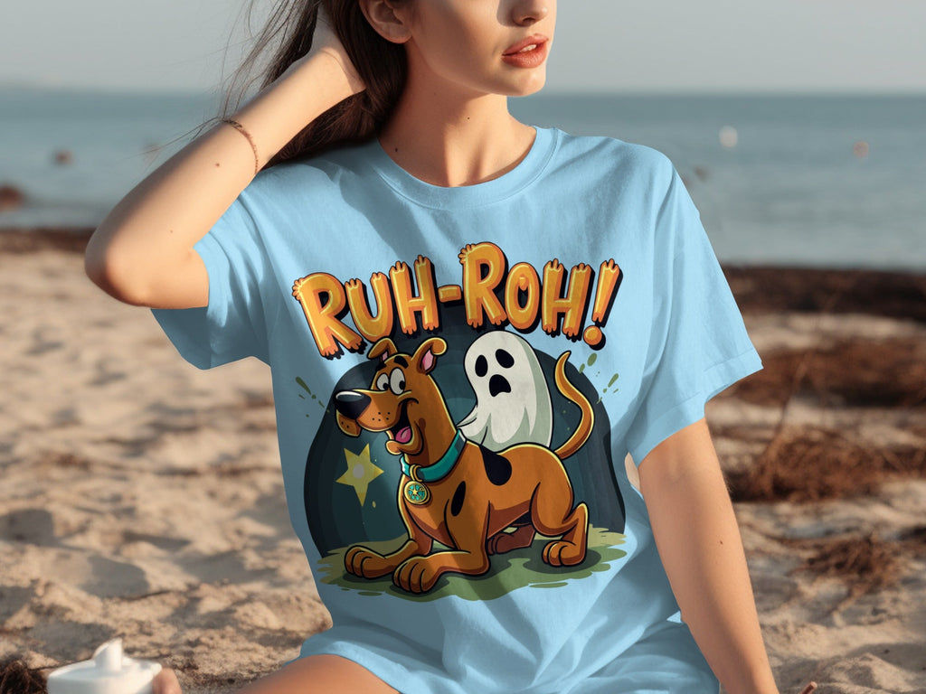Ruh Roh Scooby Doo With Ghost Cartoon Style Design T-Shirts