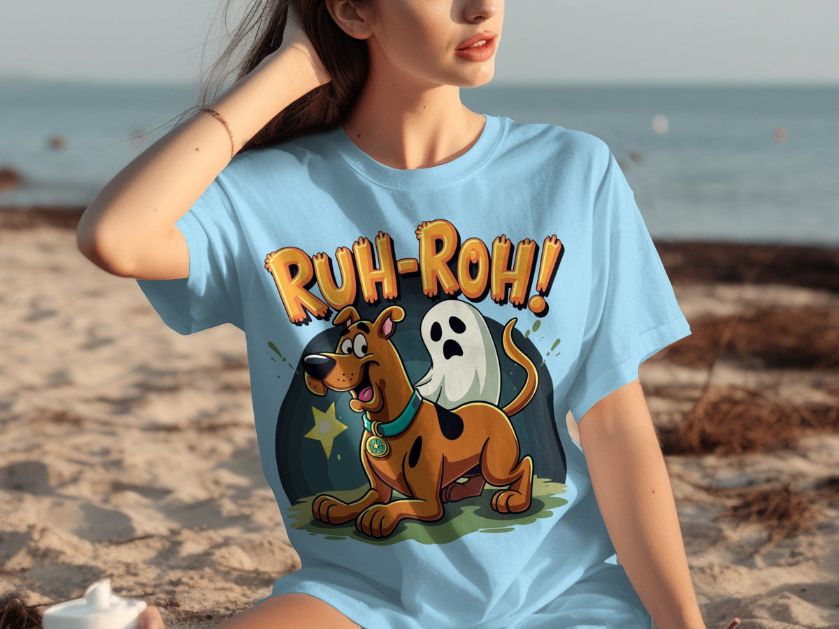 Ruh Roh Scooby Doo With Ghost Cartoon Style Design T-Shirts