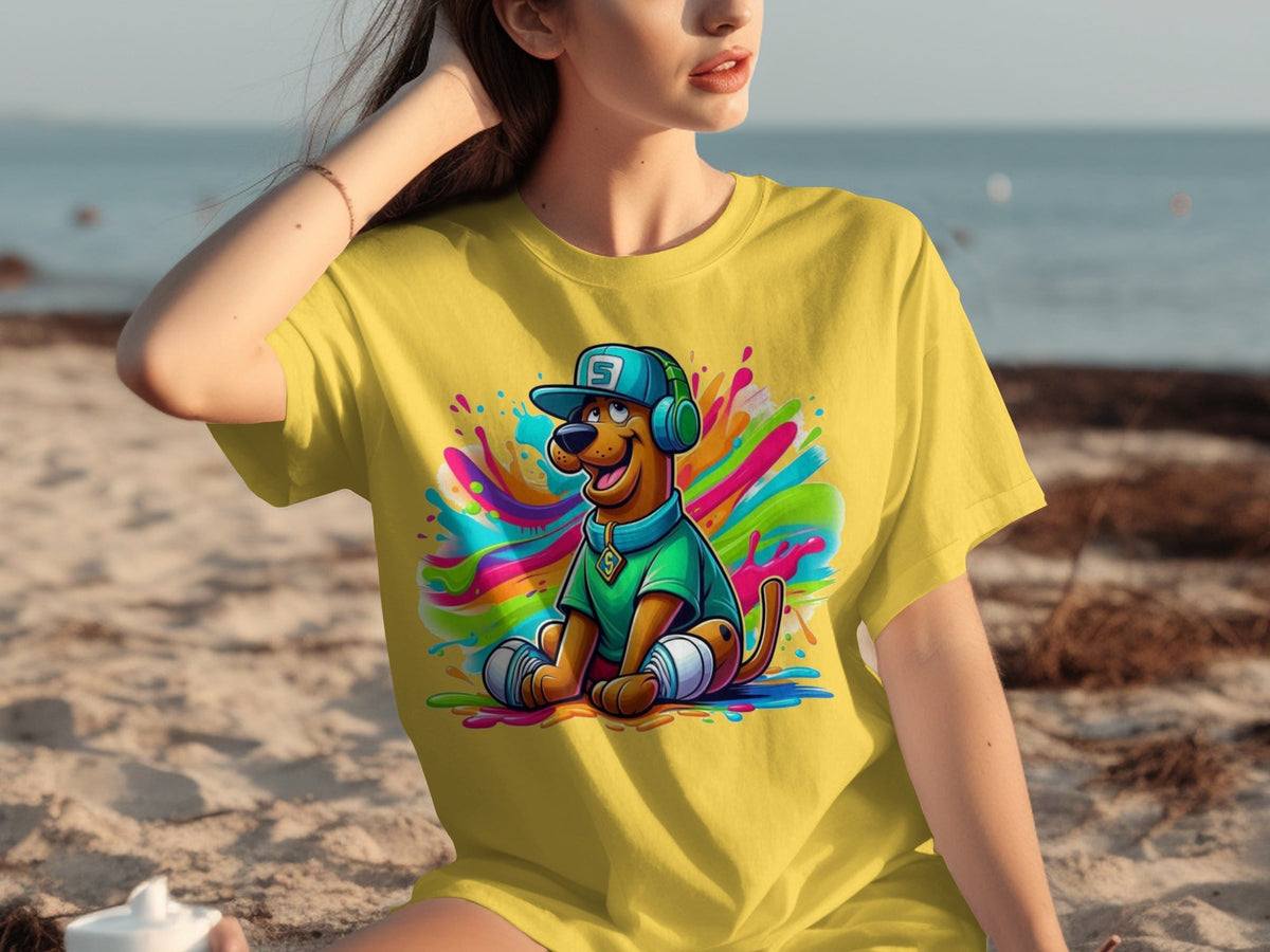 Scooby Doo with Headphones and Cap Colorful Art T-Shirts
