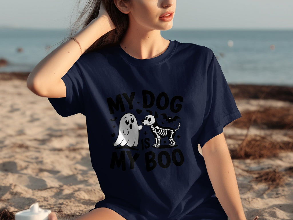 My Dog IS My Boo Halloween Ghost Dog Skeleton Art T-Shirts
