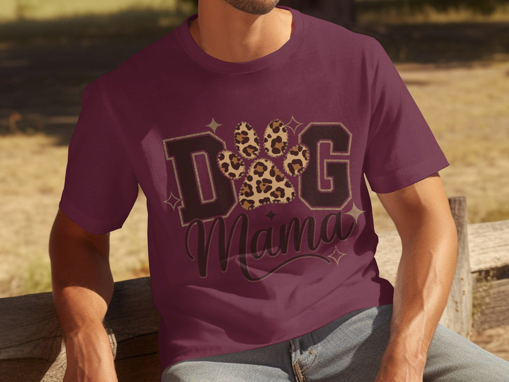 Dog Mama Lettering Design Leopard Paw Print Graphic T-Shirts