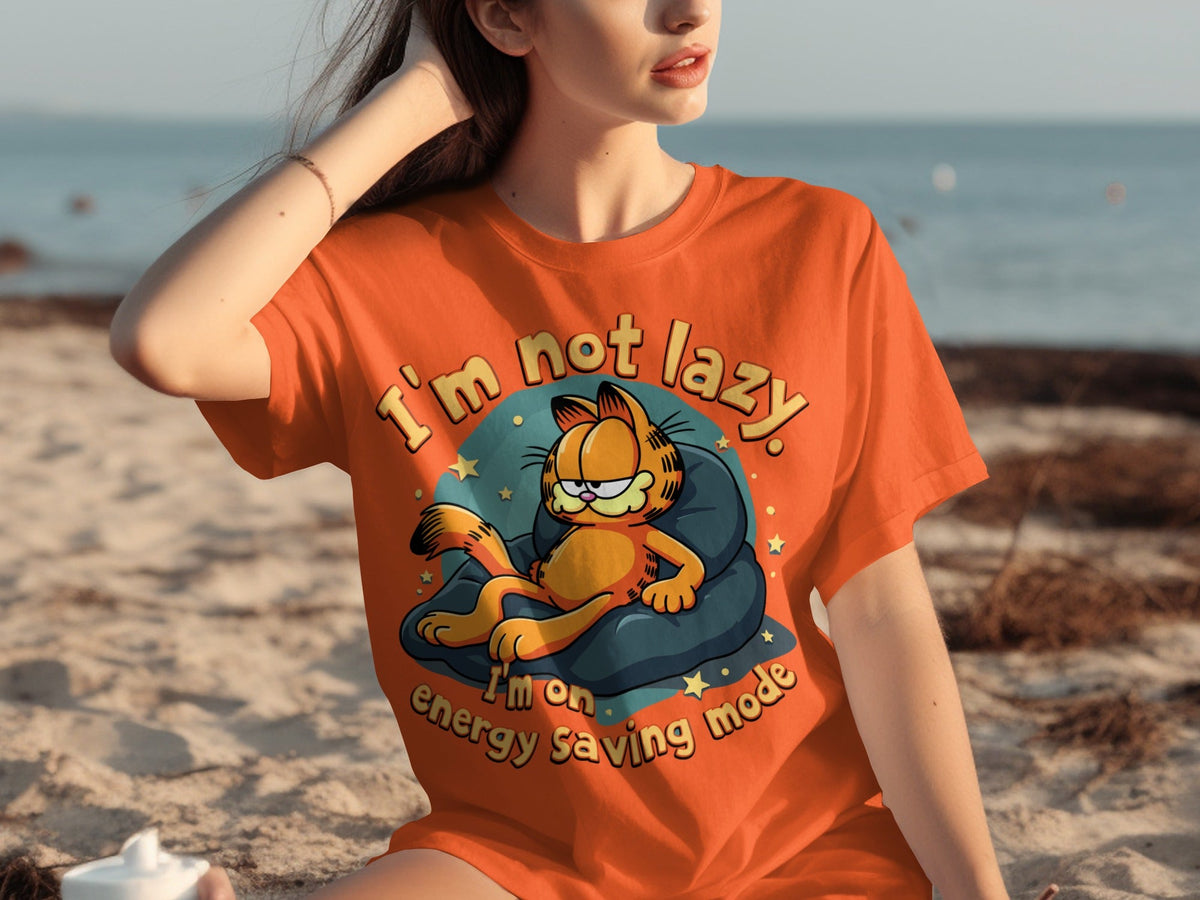 Lazy Garfield on Energy Saving Mode Funny Graphic T-Shirts