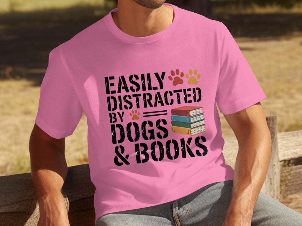 Easily Distracted by Dogs & Books Design Cool T-Shirts product image 18