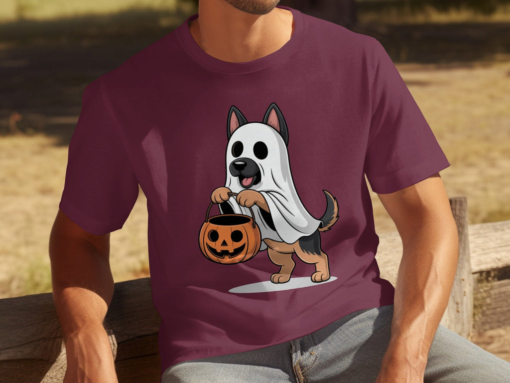Cute German Shepherd Dressed as Ghost for Halloween T-Shirts