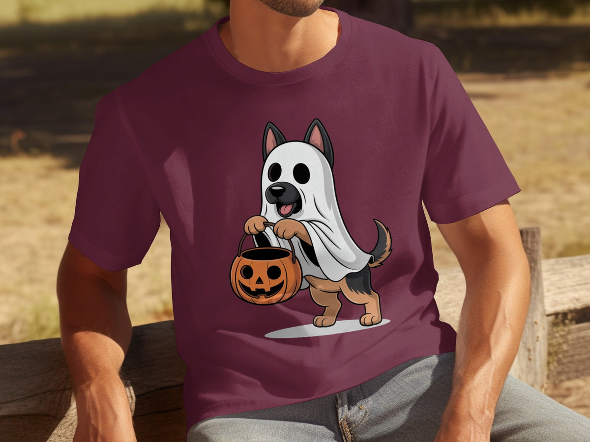 Cute German Shepherd Dressed as Ghost for Halloween T-Shirts