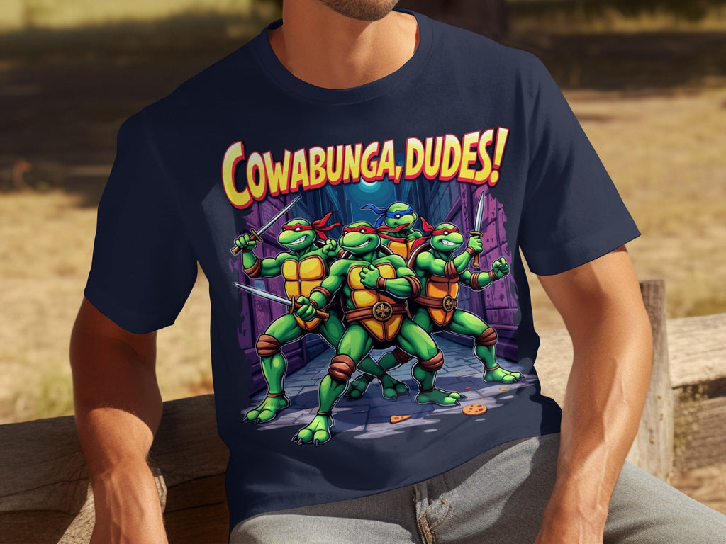 Cowabunga Dudes Four Turtles with Swords in Alley T-Shirts