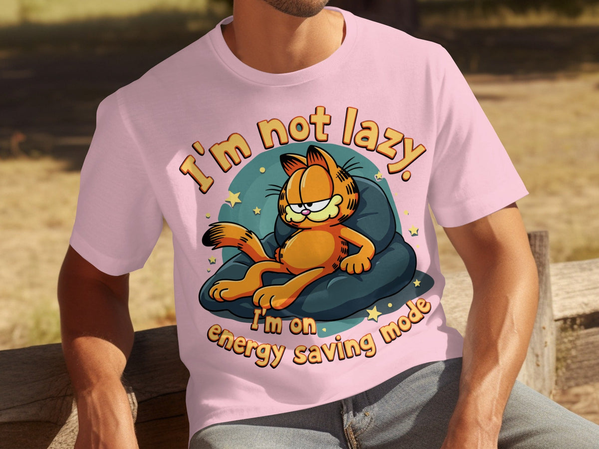 Lazy Garfield on Energy Saving Mode Funny Graphic T-Shirts