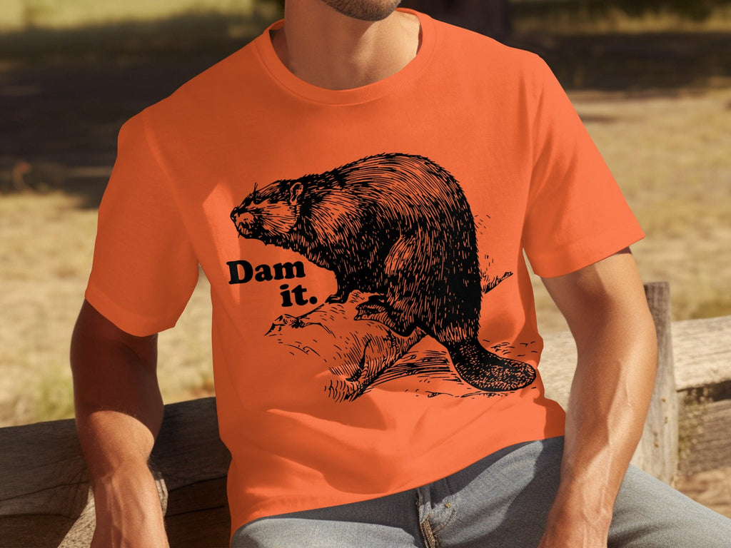 Beaver with Dam it Text Funny Graphic Print T-Shirts product image 4