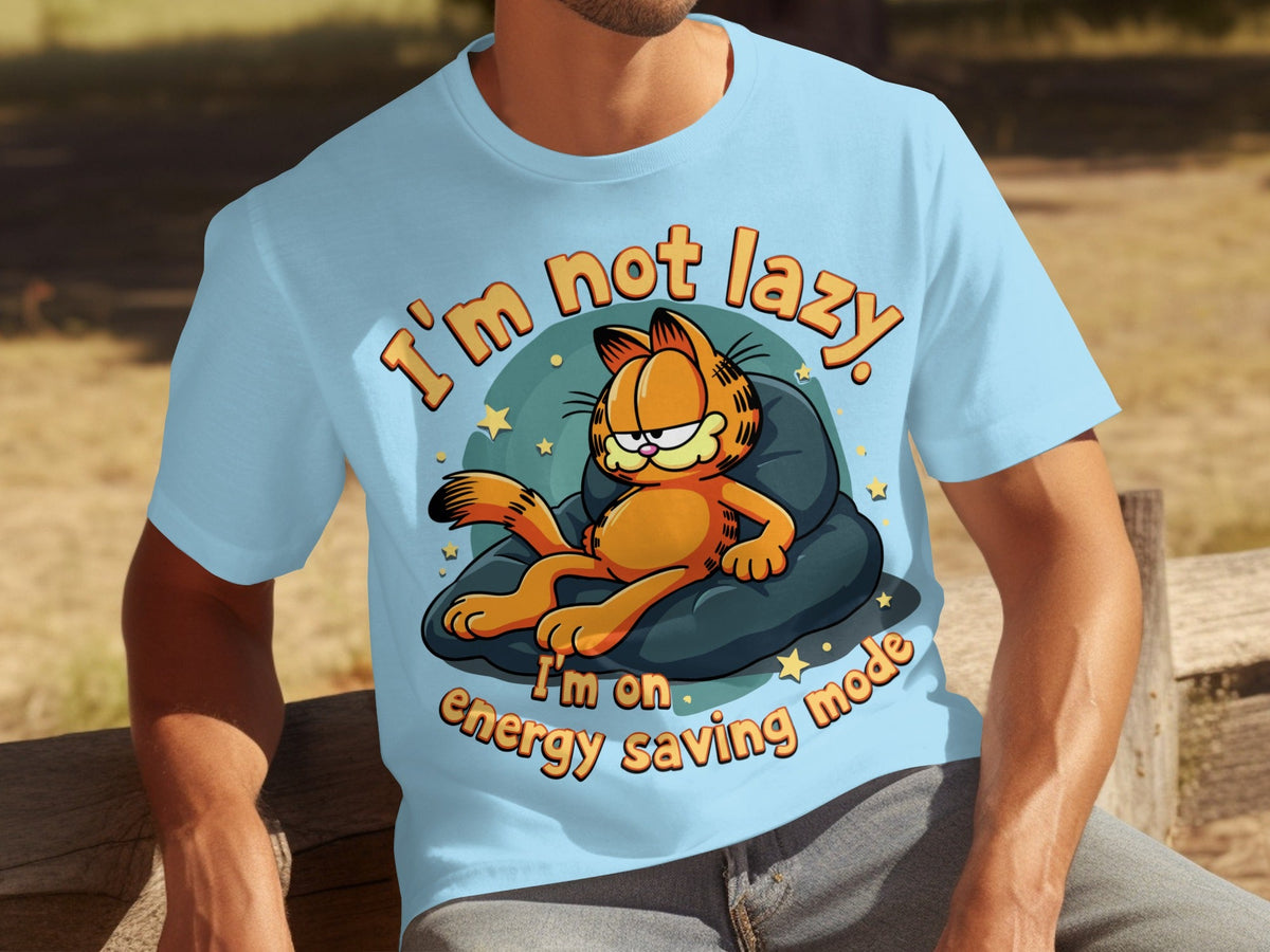 Lazy Garfield on Energy Saving Mode Funny Graphic T-Shirts