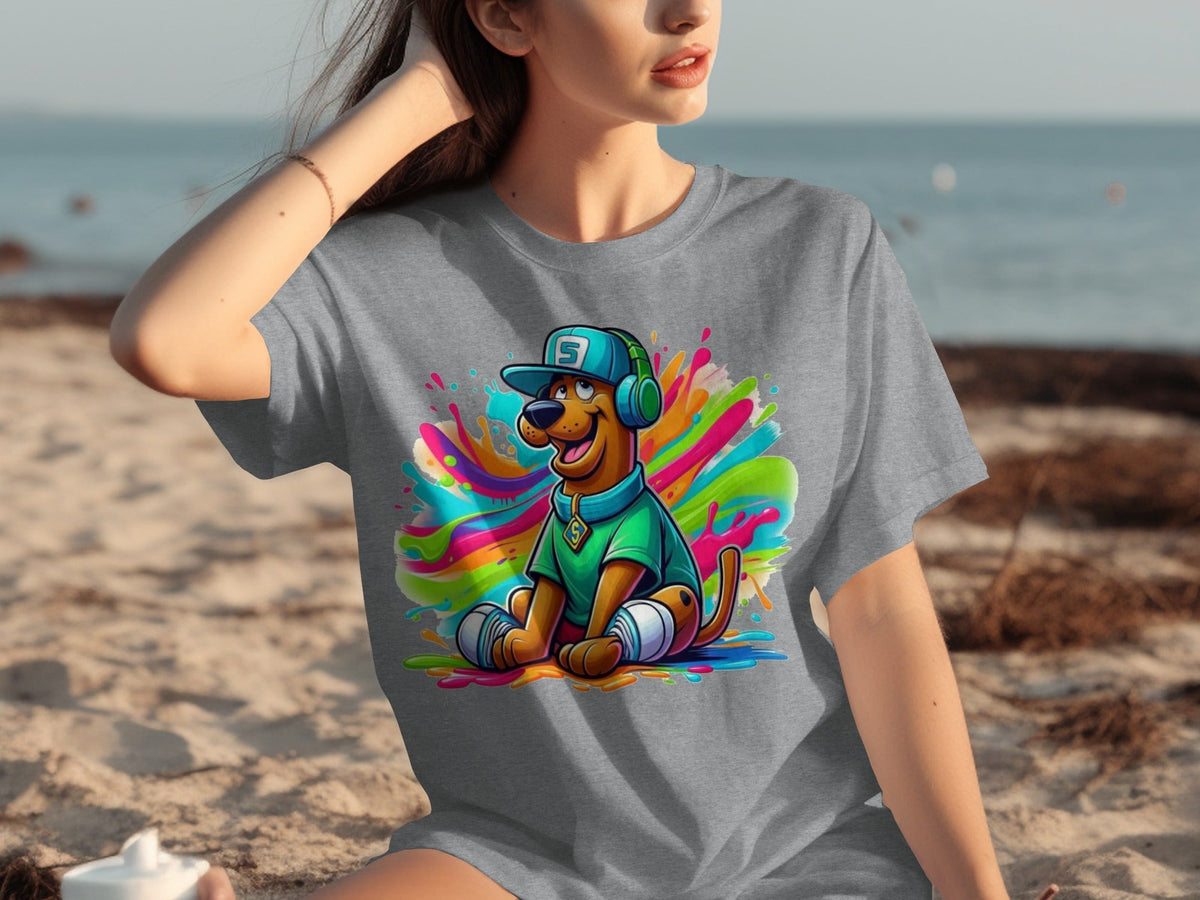 Scooby Doo with Headphones and Cap Colorful Art T-Shirts