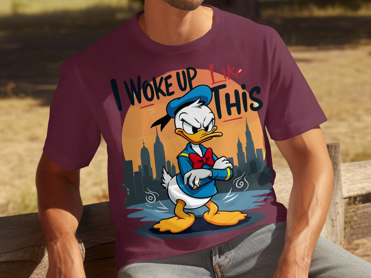 Donald Duck I Woke Up Like This On Cityscape Backdrop T-Shirts