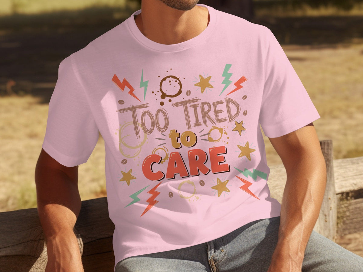 Too Tired to Care Coffee Spills and Stars Design T-Shirts product image 26