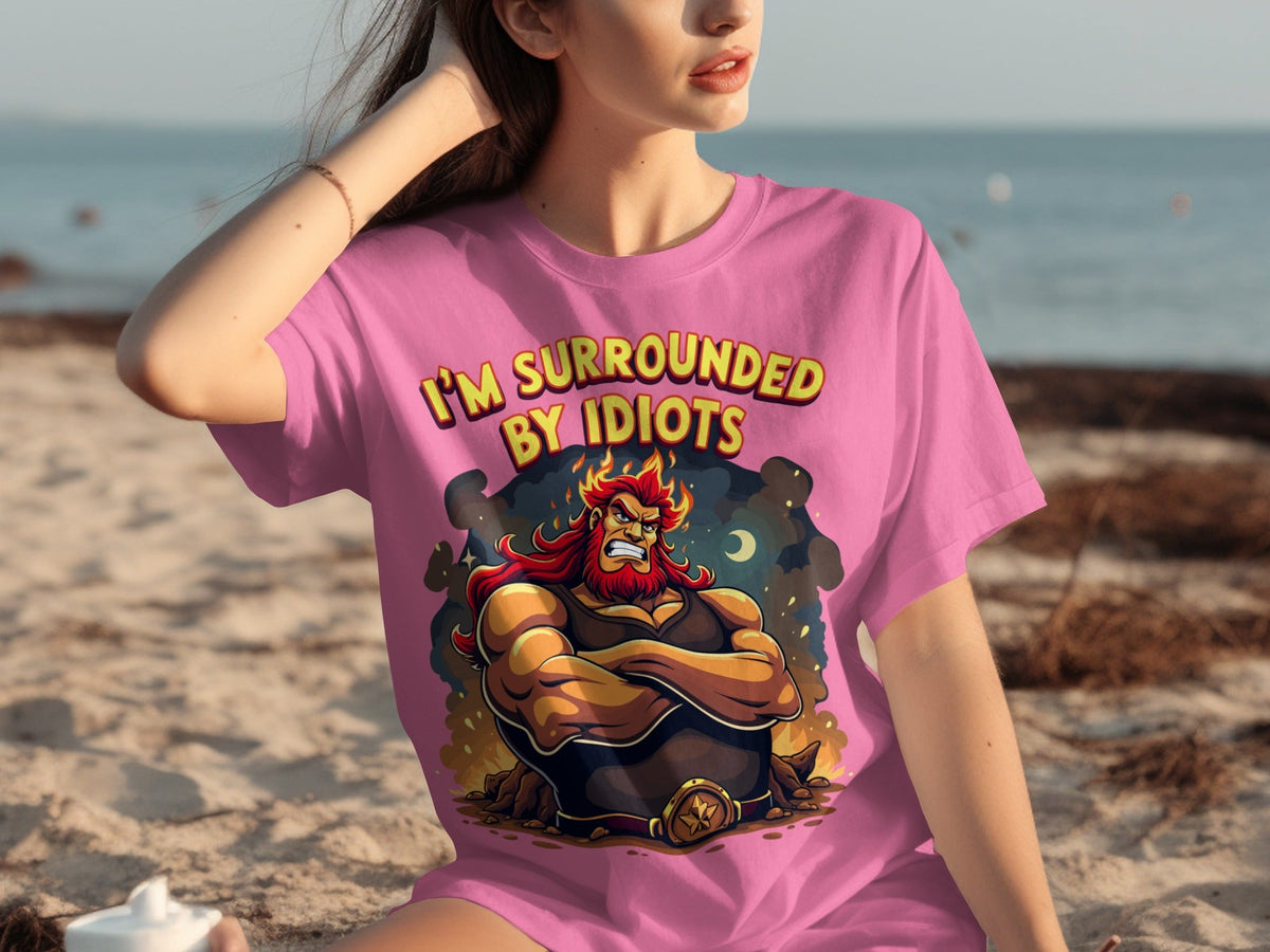 Surrounded By Idiots Cartoon Angry Zeus Design T-Shirts product image 3