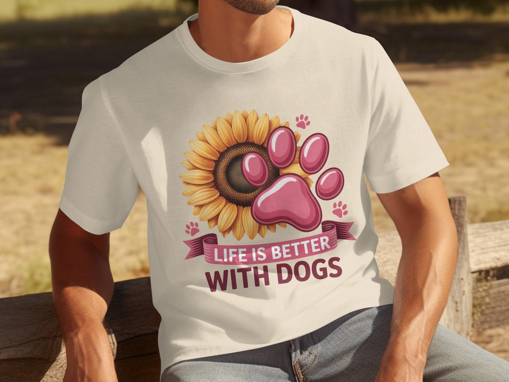 Life Is Better With Dogs Sunflower And Paw Print T-Shirts