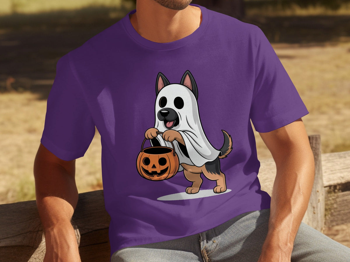 Cute German Shepherd Dressed as Ghost for Halloween T-Shirts