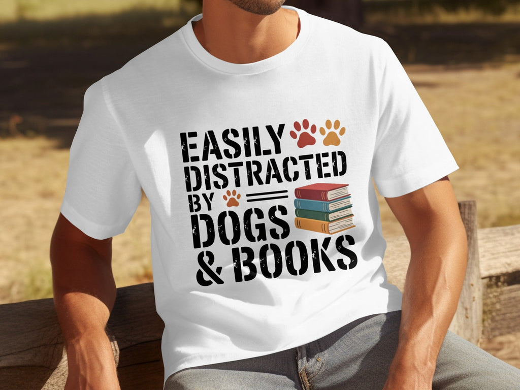 Easily Distracted by Dogs & Books Design Cool T-Shirts product image 29