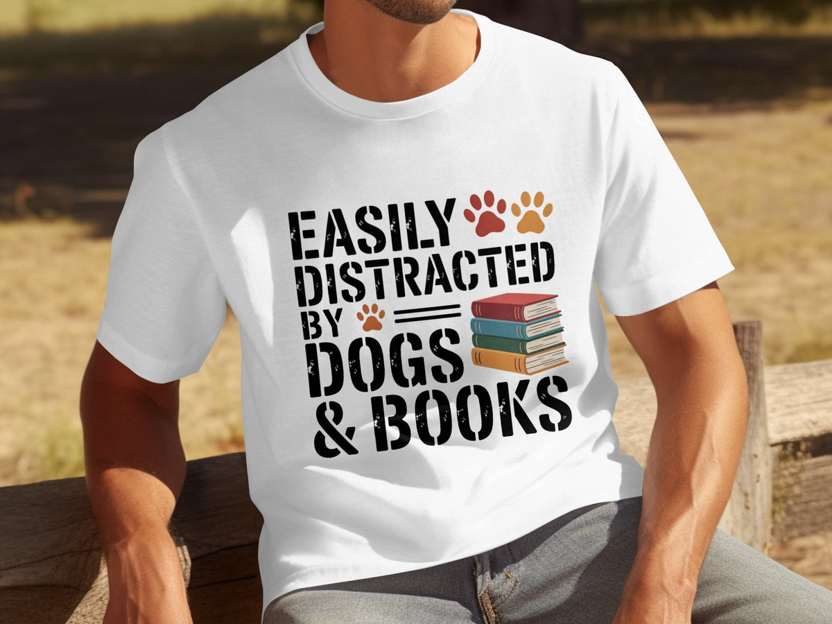 Easily Distracted by Dogs & Books Design Cool T-Shirts product image 29