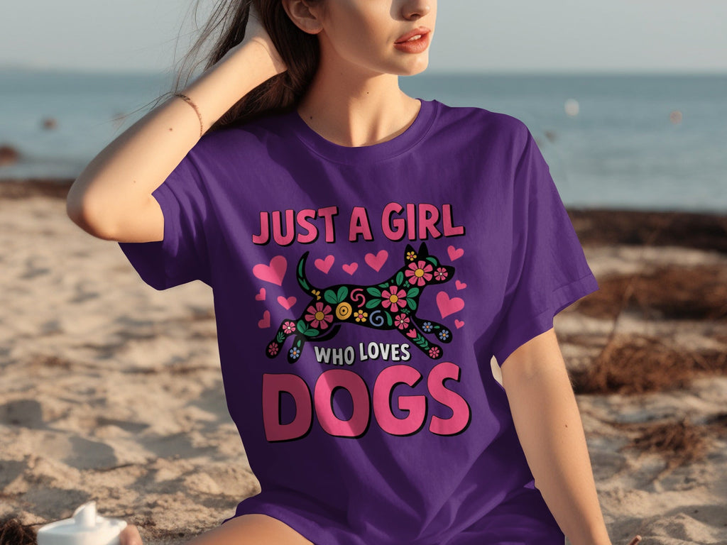 Just A Girl Who Loves Dogs Floral Dog Design T-Shirts