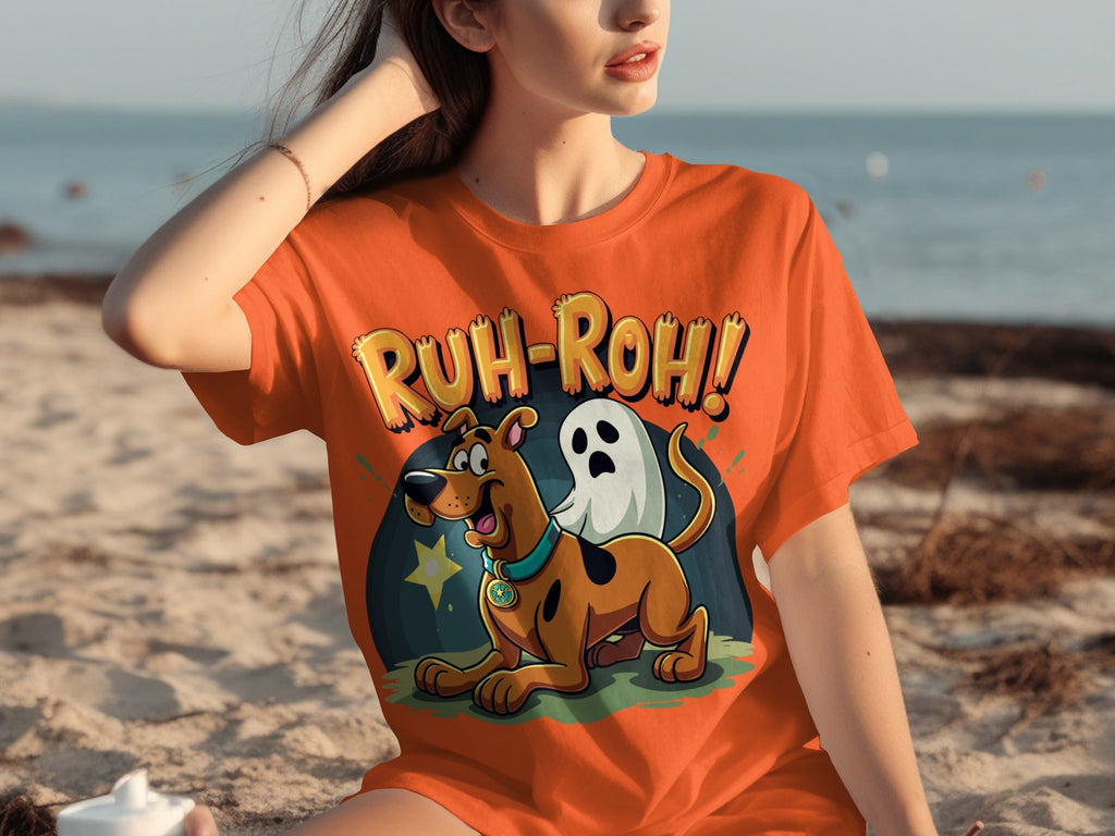 Ruh Roh Scooby Doo With Ghost Cartoon Style Design T-Shirts