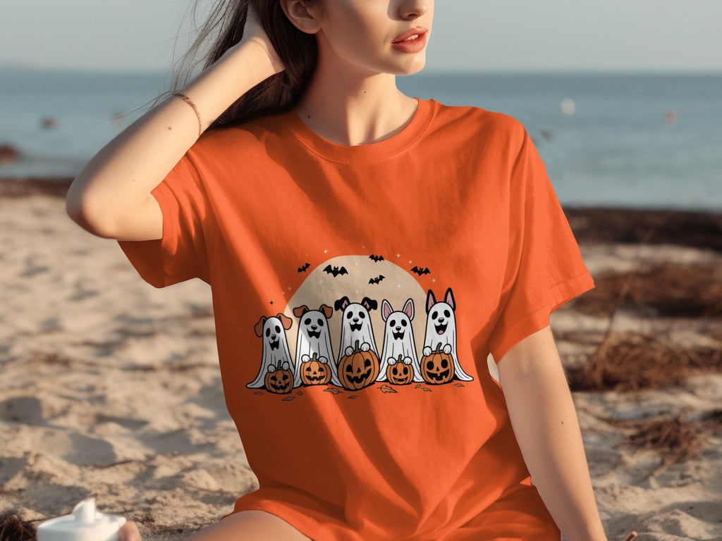 Spooky Dog Ghosts With Pumpkins Halloween Cute Season T-Shirts