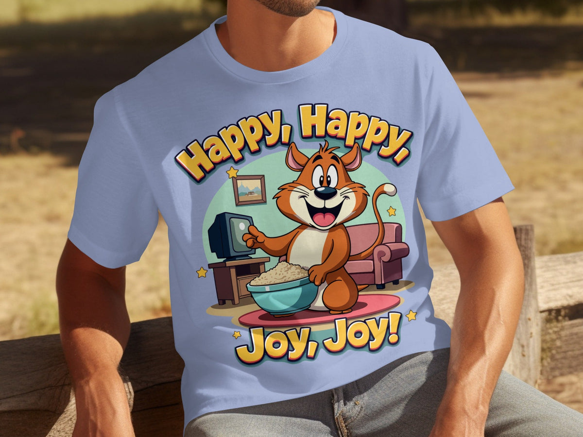 Happy Happy Joy Joy with Cartoon Cat Design T-Shirts