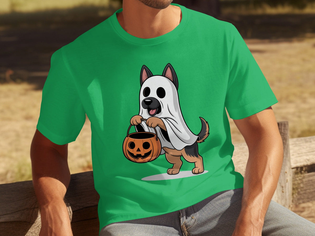 Cute German Shepherd Dressed as Ghost for Halloween T-Shirts