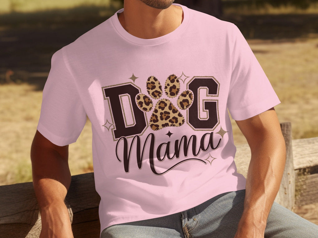 Dog Mama Lettering Design Leopard Paw Print Graphic T-Shirts