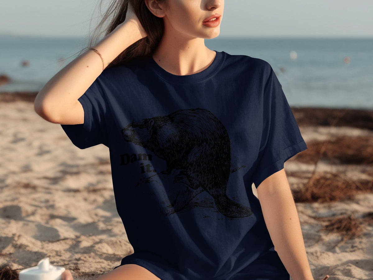 Beaver with Dam it Text Funny Graphic Print T-Shirts product image 24
